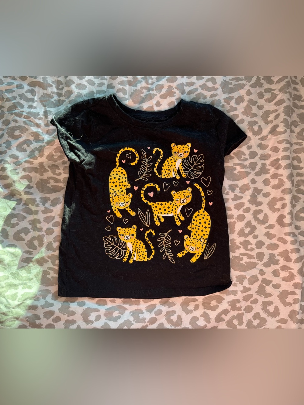 The Children’s Place Girls' Black Tee with Leopards